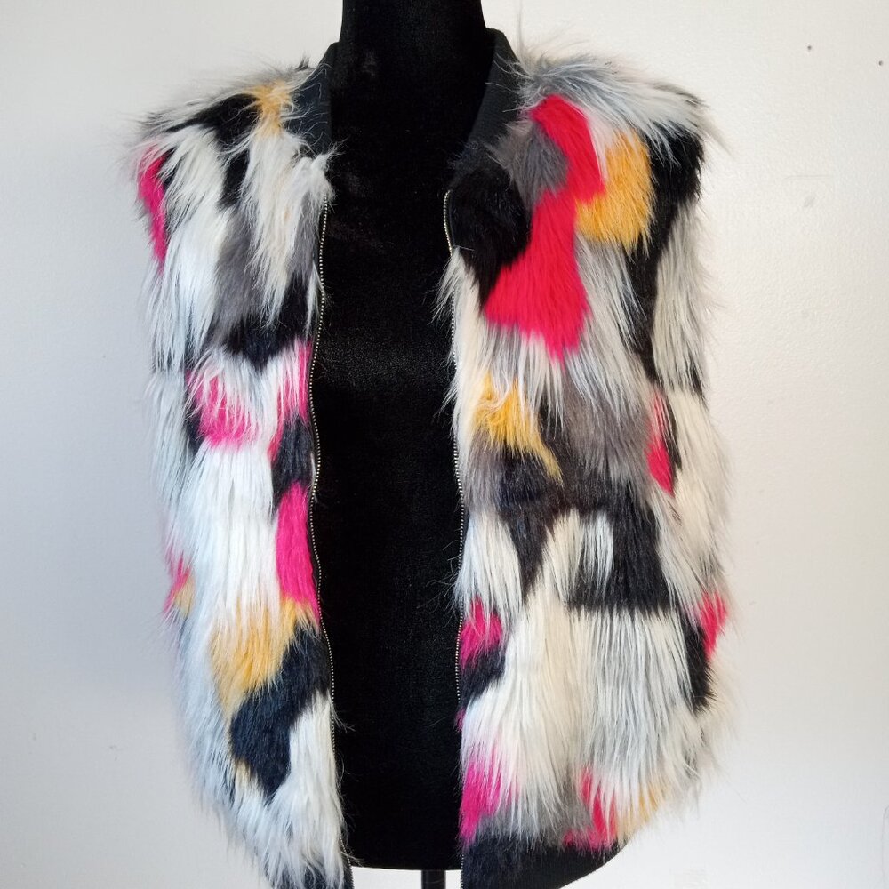 Thread & Supply Multicolor Faux Fur Vest - Pink, Yellow, Black, Gray, White - Picture 7 of 11